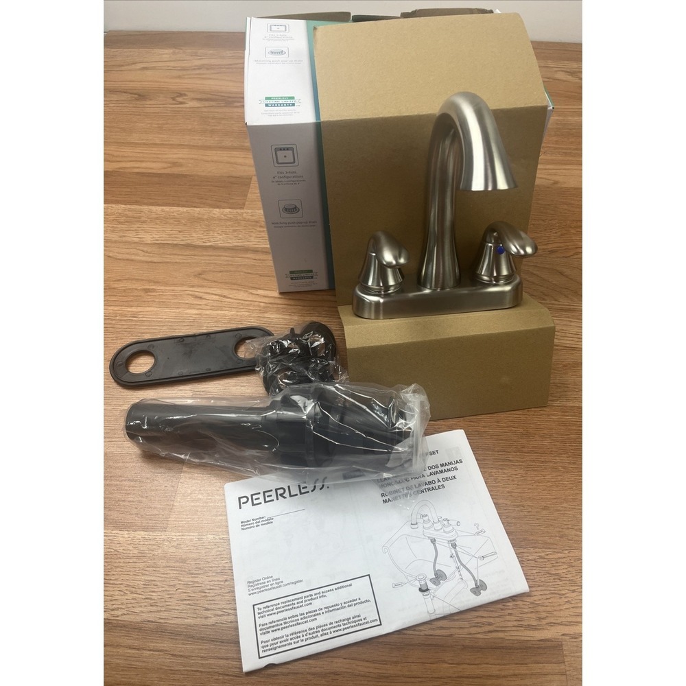 Peerless Two Handle Centerset Bathroom Faucet‎ Brushed Nickel P2578LF-BN, NEW